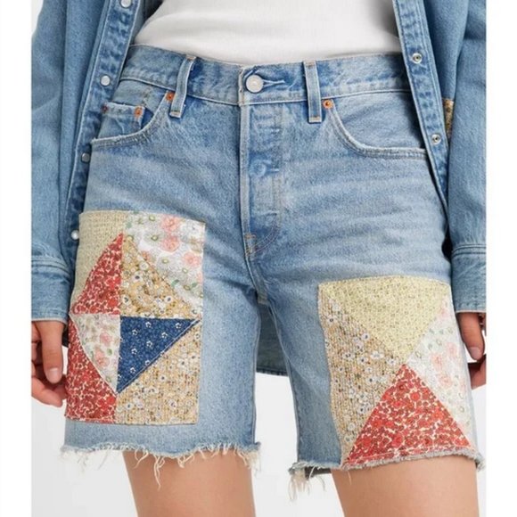 Levi's Pants - Levi’s 501 Road Tripping Patchwork Jean Shorts 150th Anniversary Size 27 NWT